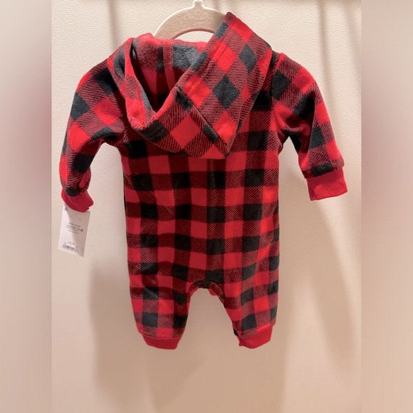 NWT Target Carters Black/Red Plaid Polar Bear Fleece Hooded Jumpsuit Size 3 MTHS - Picture 2 of 5